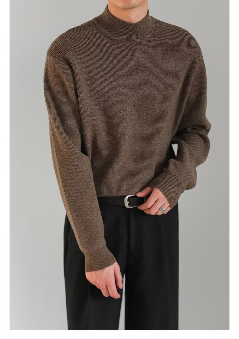 Vintage Style Men’s Half-Turtleneck Knit Sweater