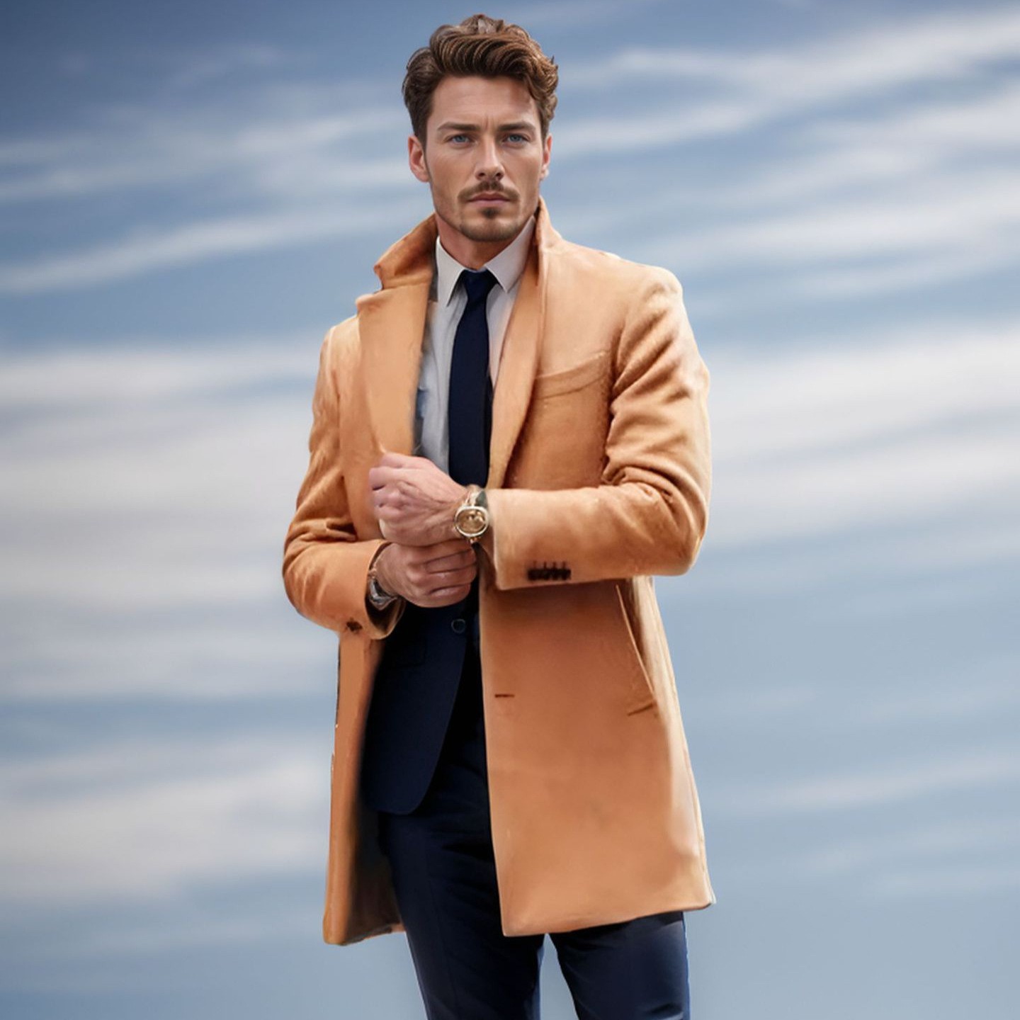 2024 Men's Slim Wool Blend Mid-Length Coat