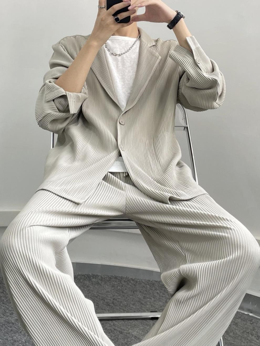 Wrinkled Loose Fit Casual Two-Piece Suit for Men