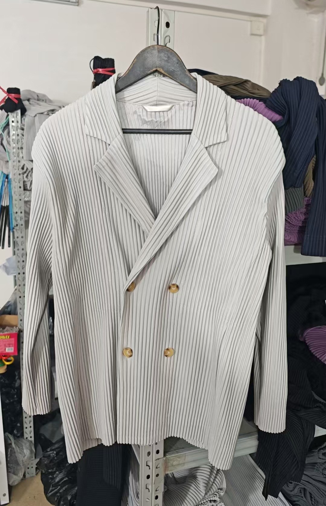 Japanese Miyake Pleated Double-Breasted Blazer Japanese Miyake Pleated Double-Breasted Blazer