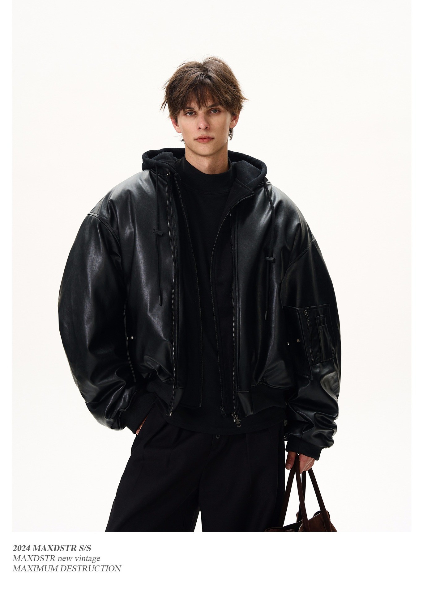 MaxDstr Heavyweight PU Bomber Jacket Spring Autumn MaxDstr Heavyweight PU Bomber Jacket Spring Autumn