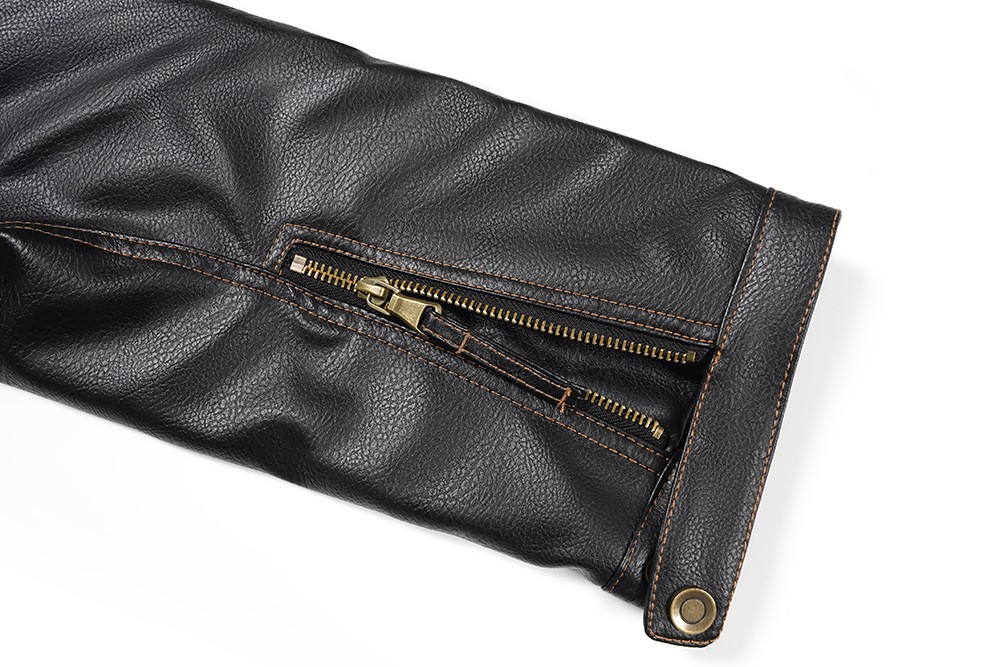 Men's PU Leather Punk Biker Jacket with Multi-Pockets Men