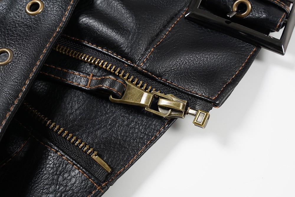 Men's PU Leather Punk Biker Jacket with Multi-Pockets Men