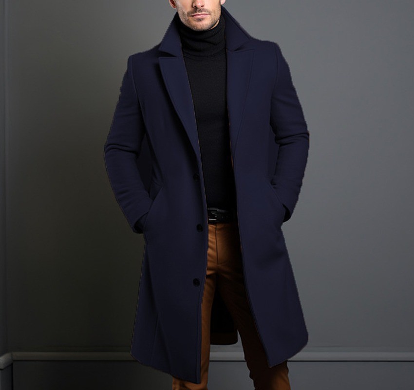 2024 Men's Slim Wool Blend Mid-Length Coat