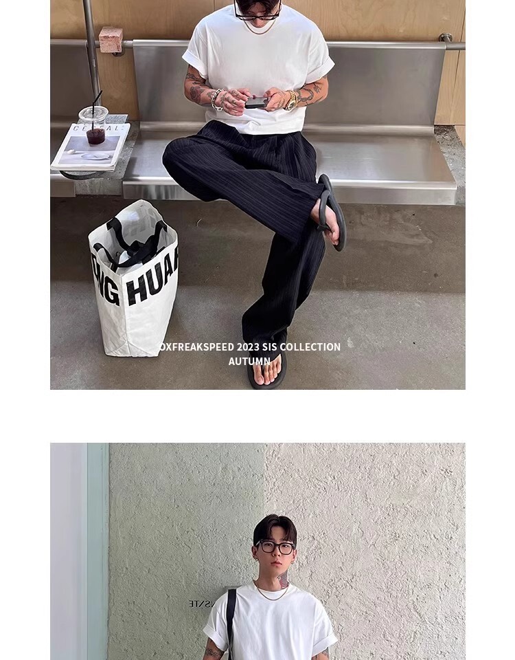 2025 Summer American Vintage Soft Textured Single Pleat Straight Leg Casual Pants - Loose Wide Leg Long Pants in White