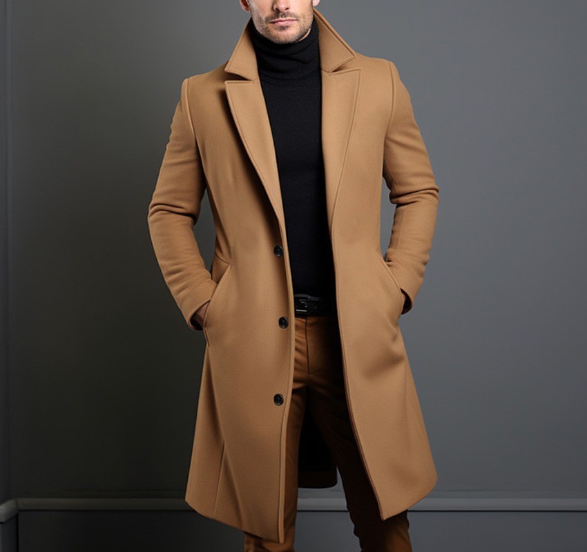 2024 Men's Slim Wool Blend Mid-Length Coat