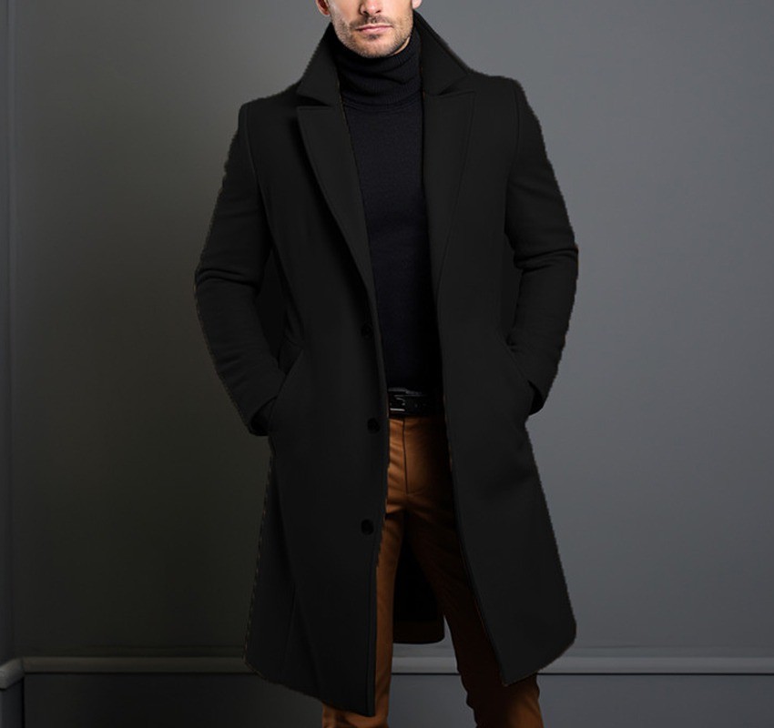 2024 Men's Slim Wool Blend Mid-Length Coat