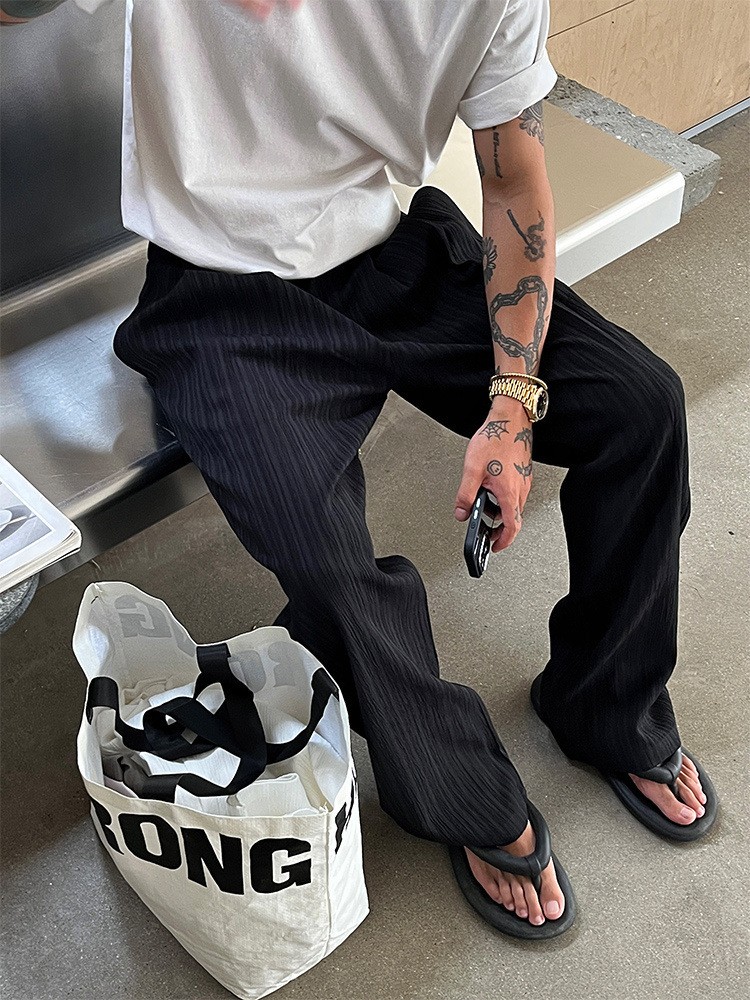 2025 Summer American Vintage Soft Textured Single Pleat Straight Leg Casual Pants - Loose Wide Leg Long Pants in White