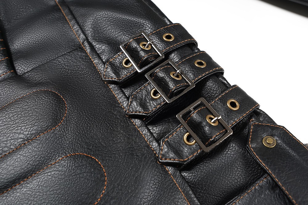 Men's PU Leather Punk Biker Jacket with Multi-Pockets Men