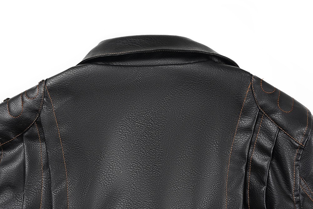 Men's PU Leather Punk Biker Jacket with Multi-Pockets Men