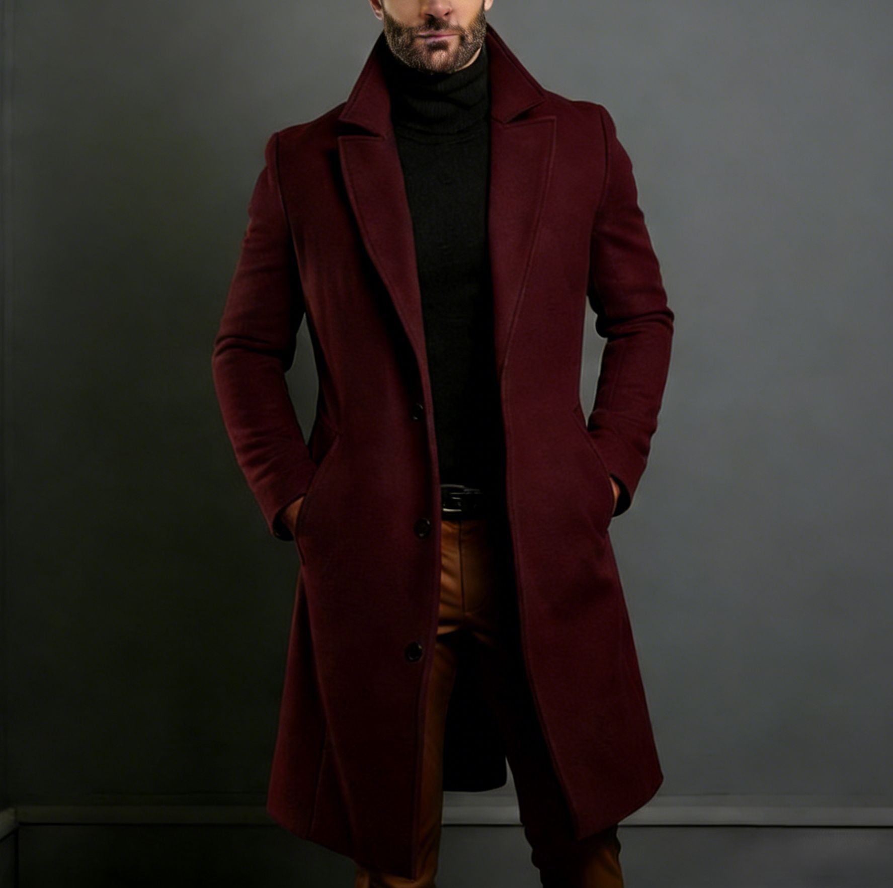 2024 Men's Slim Wool Blend Mid-Length Coat