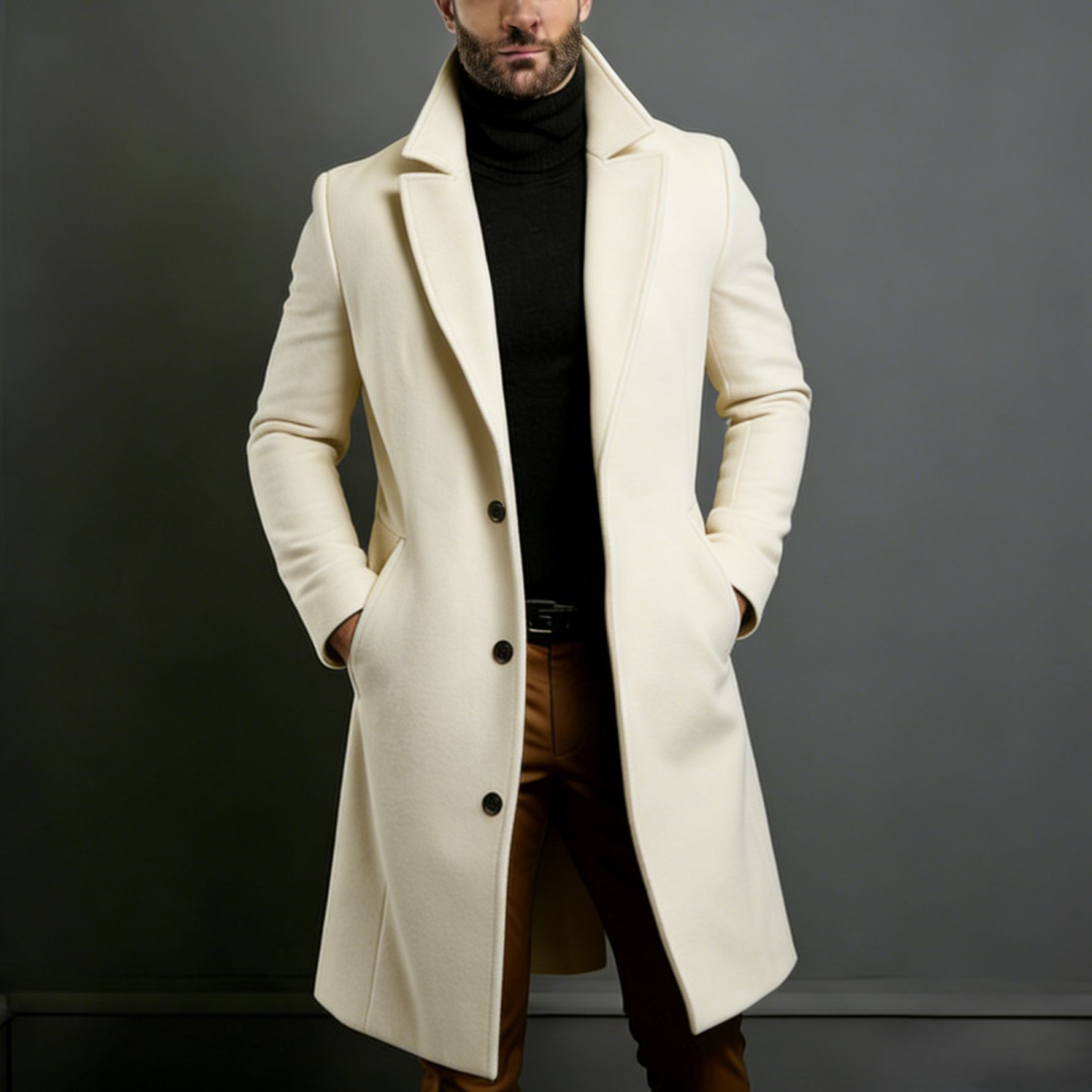 2024 Men's Slim Wool Blend Mid-Length Coat