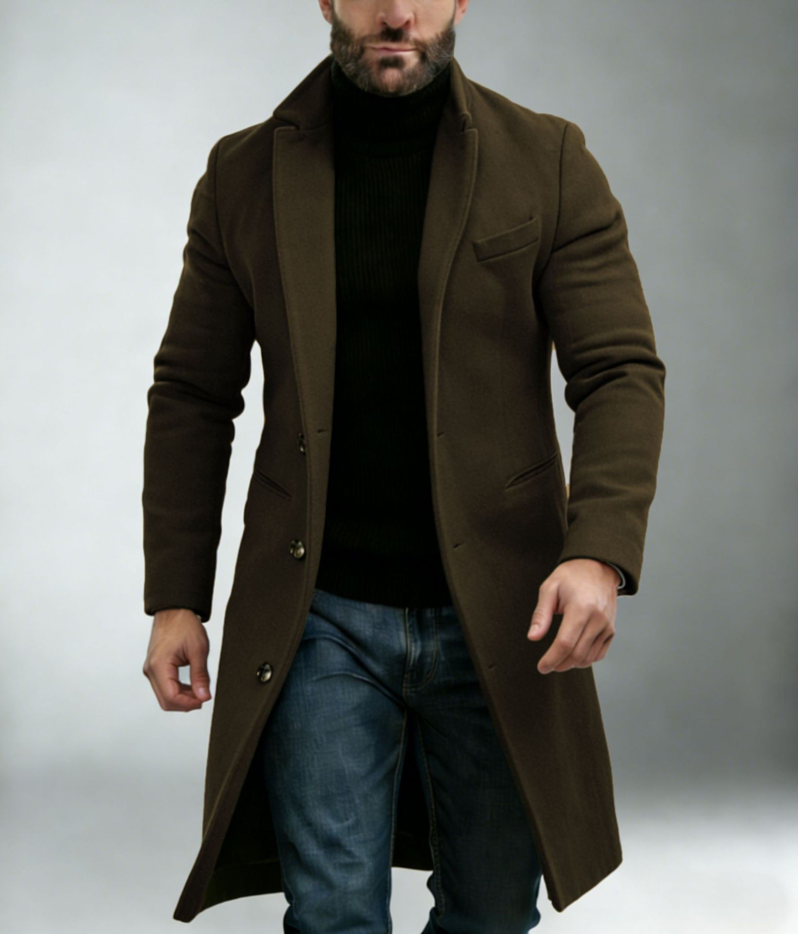 2024 Men's Slim Wool Blend Mid-Length Coat