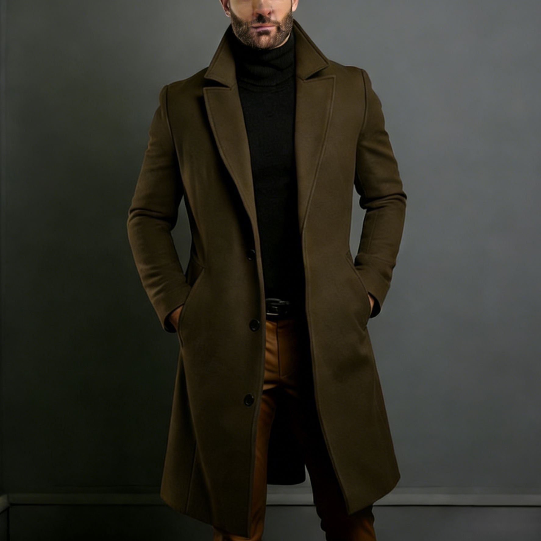 2024 Men's Slim Wool Blend Mid-Length Coat