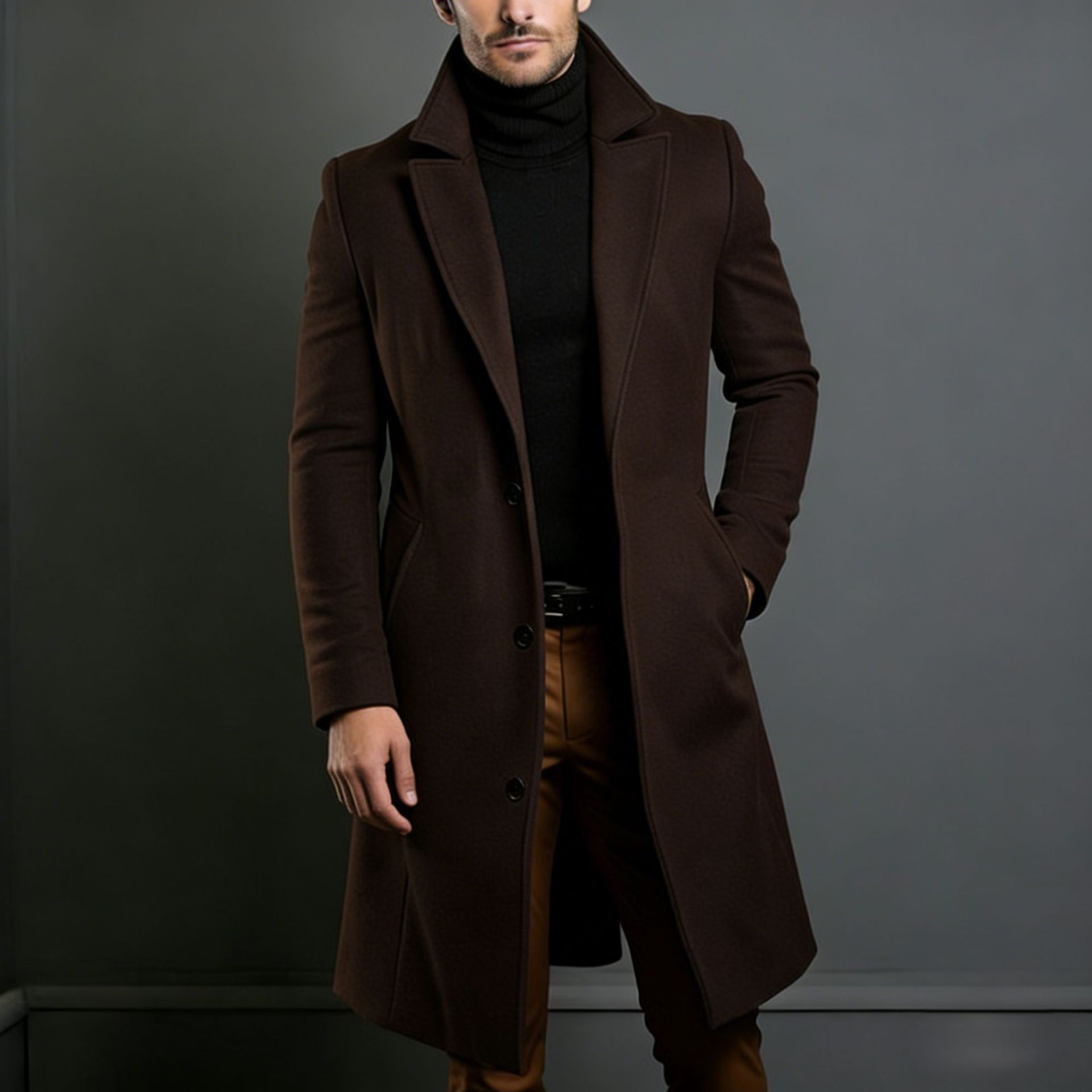 2024 Men's Slim Wool Blend Mid-Length Coat
