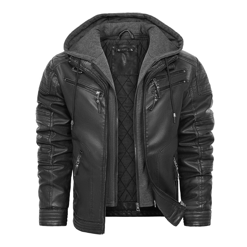 Men's PU Leather Punk Biker Jacket with Multi-Pockets Men