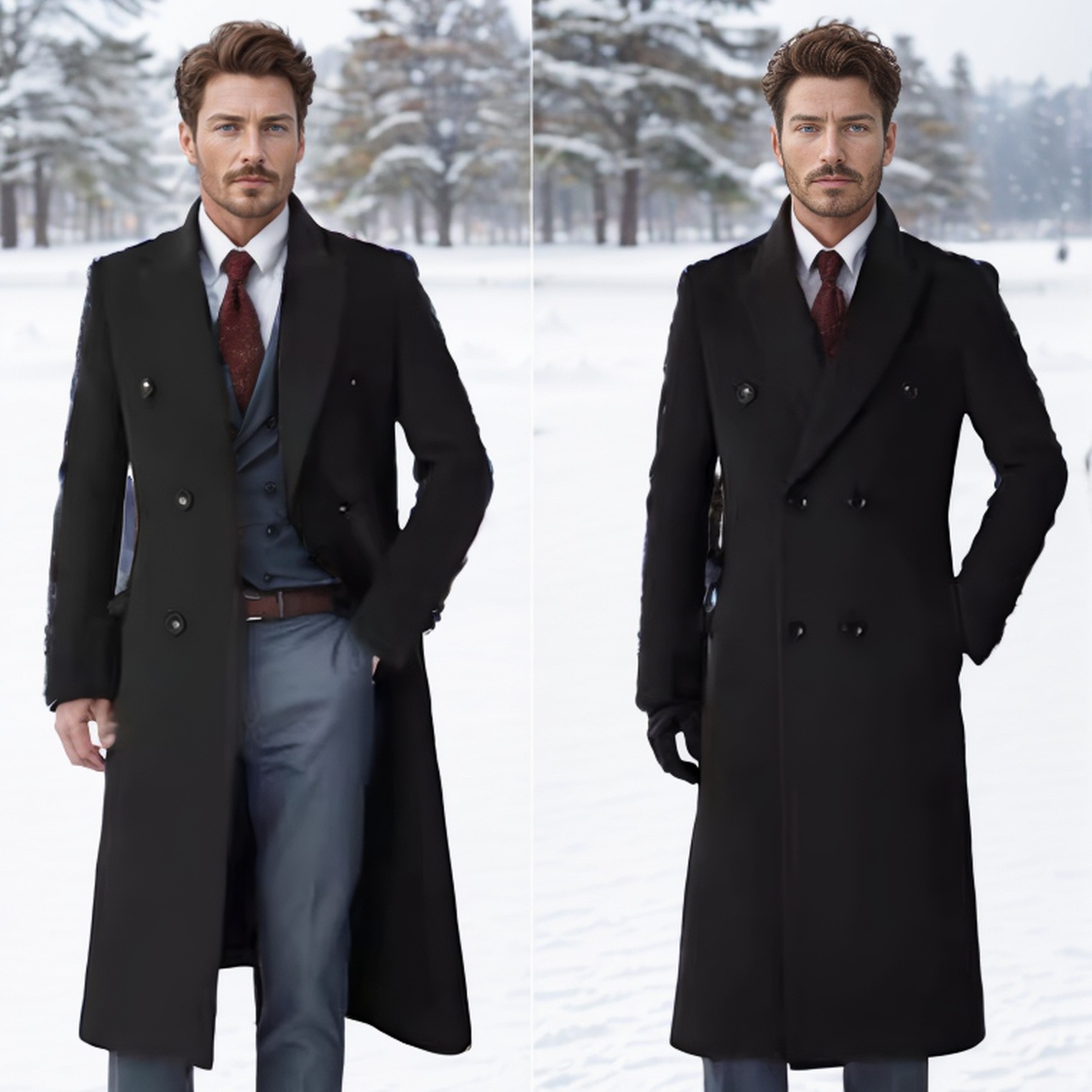 2024 Men's Slim Wool Blend Mid-Length Coat