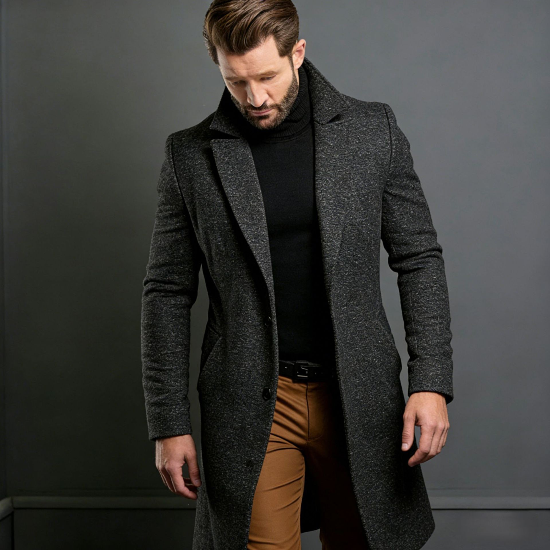 2024 Men's Slim Wool Blend Mid-Length Coat