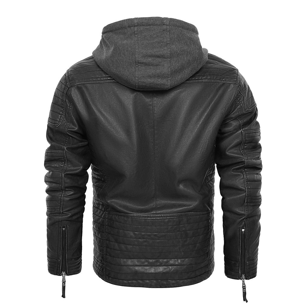Men's PU Leather Punk Biker Jacket with Multi-Pockets Men