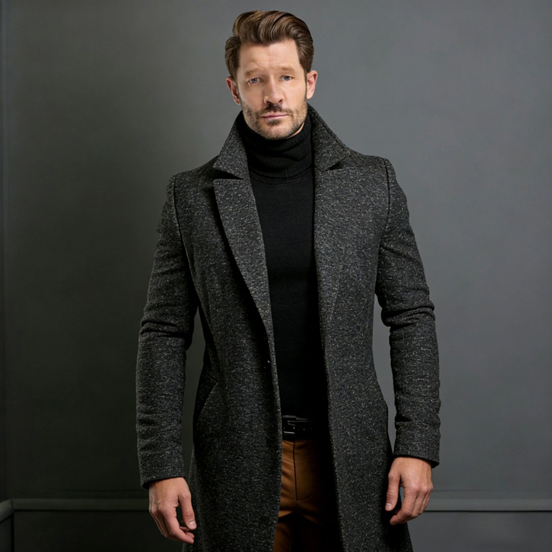 2024 Men's Slim Wool Blend Mid-Length Coat