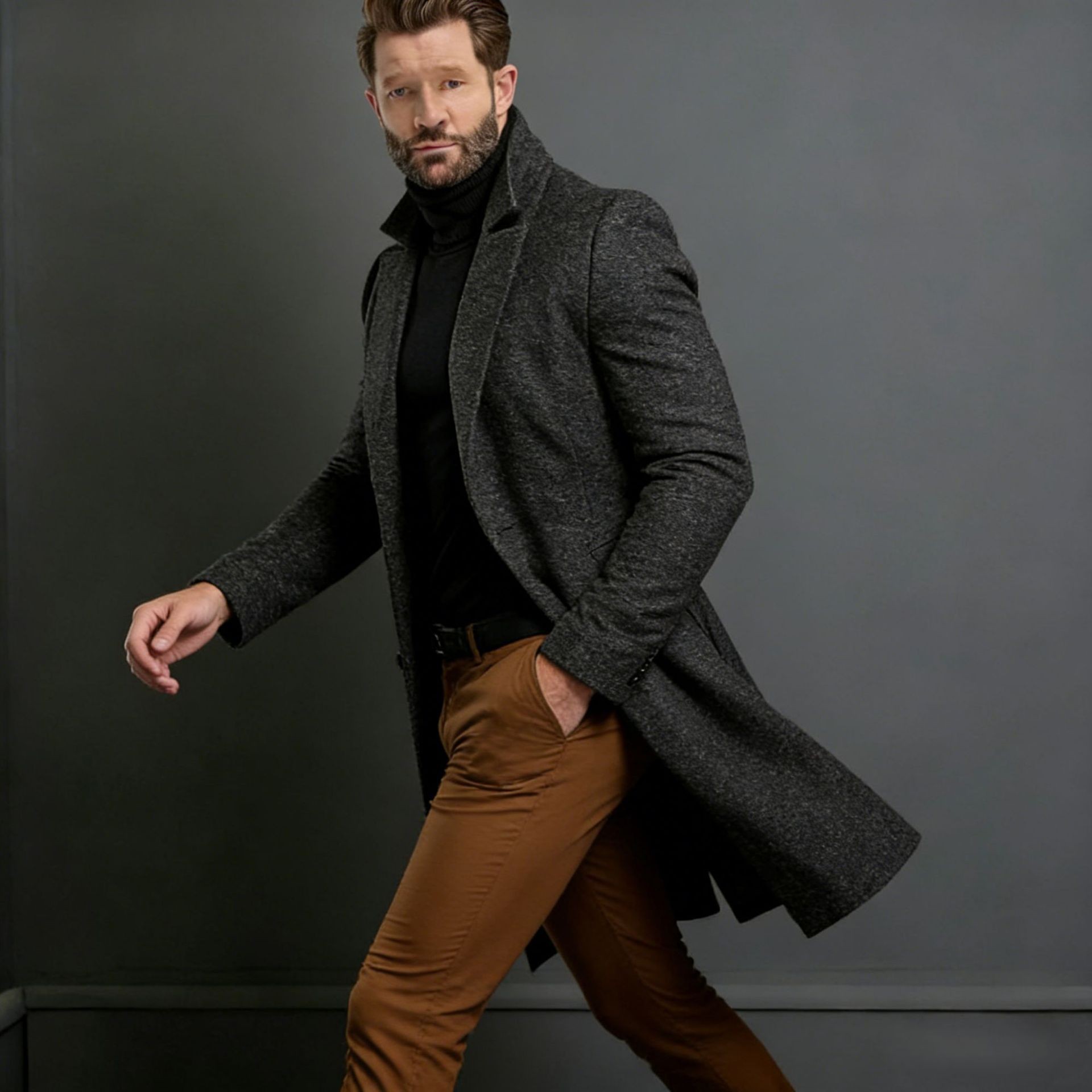 2024 Men's Slim Wool Blend Mid-Length Coat