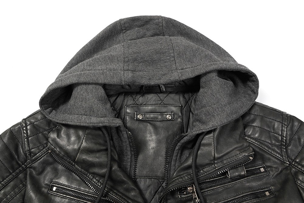 Men's PU Leather Punk Biker Jacket with Multi-Pockets Men