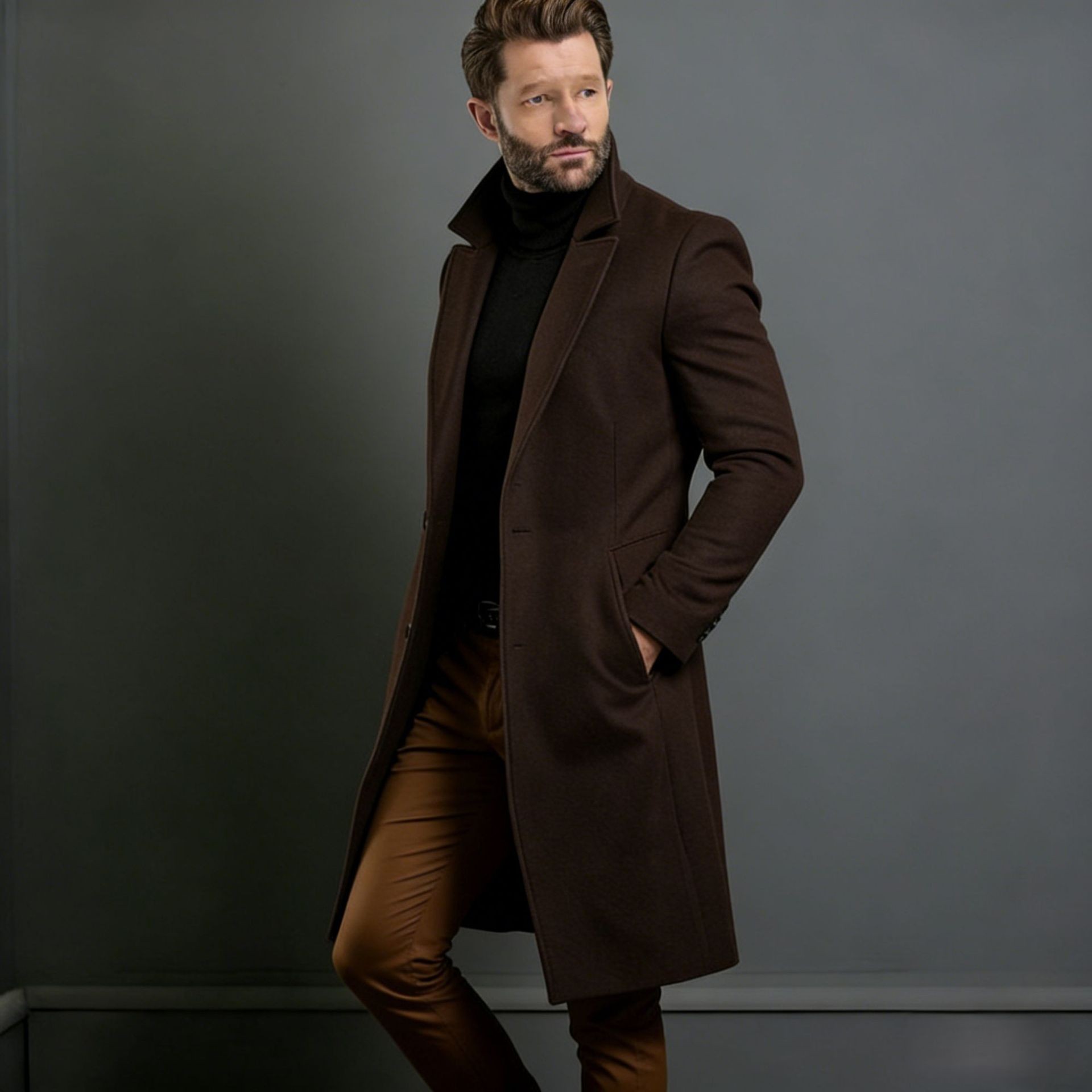 2024 Men's Slim Wool Blend Mid-Length Coat