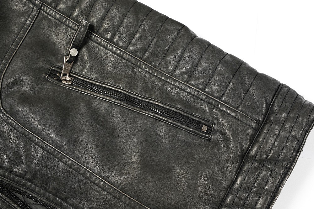 Men's PU Leather Punk Biker Jacket with Multi-Pockets Men