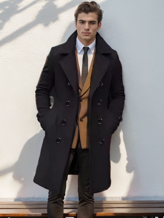 2024 Men's Slim Wool Blend Mid-Length Coat