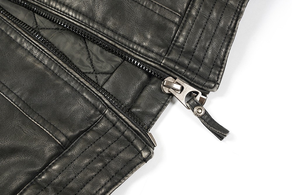 Men's PU Leather Punk Biker Jacket with Multi-Pockets Men