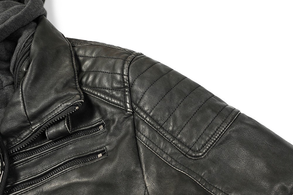 Men's PU Leather Punk Biker Jacket with Multi-Pockets Men