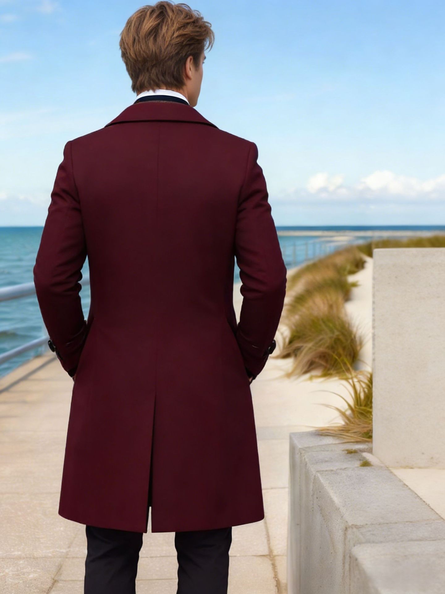 2024 Men's Slim Wool Blend Mid-Length Coat