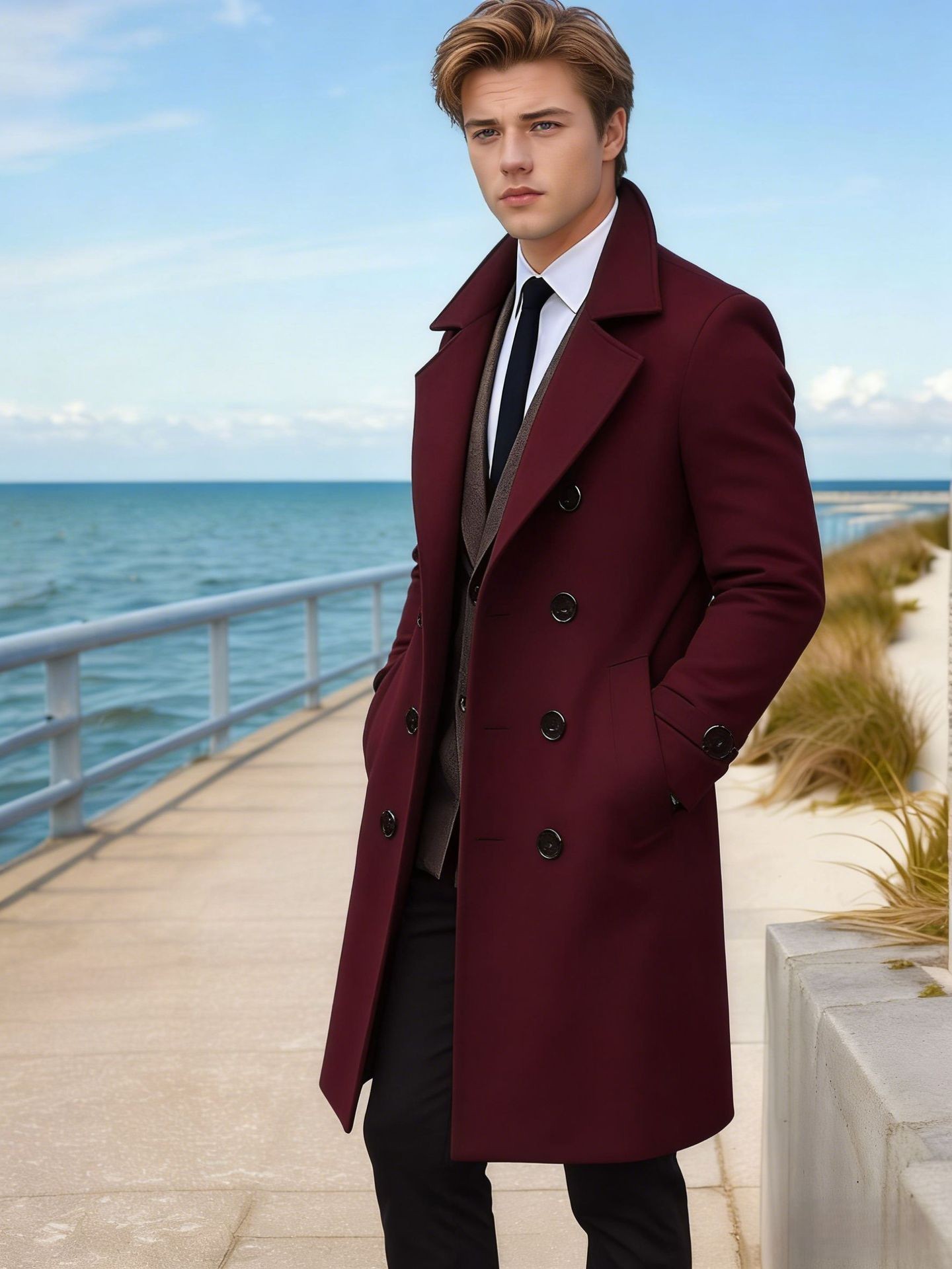 2024 Men's Slim Wool Blend Mid-Length Coat