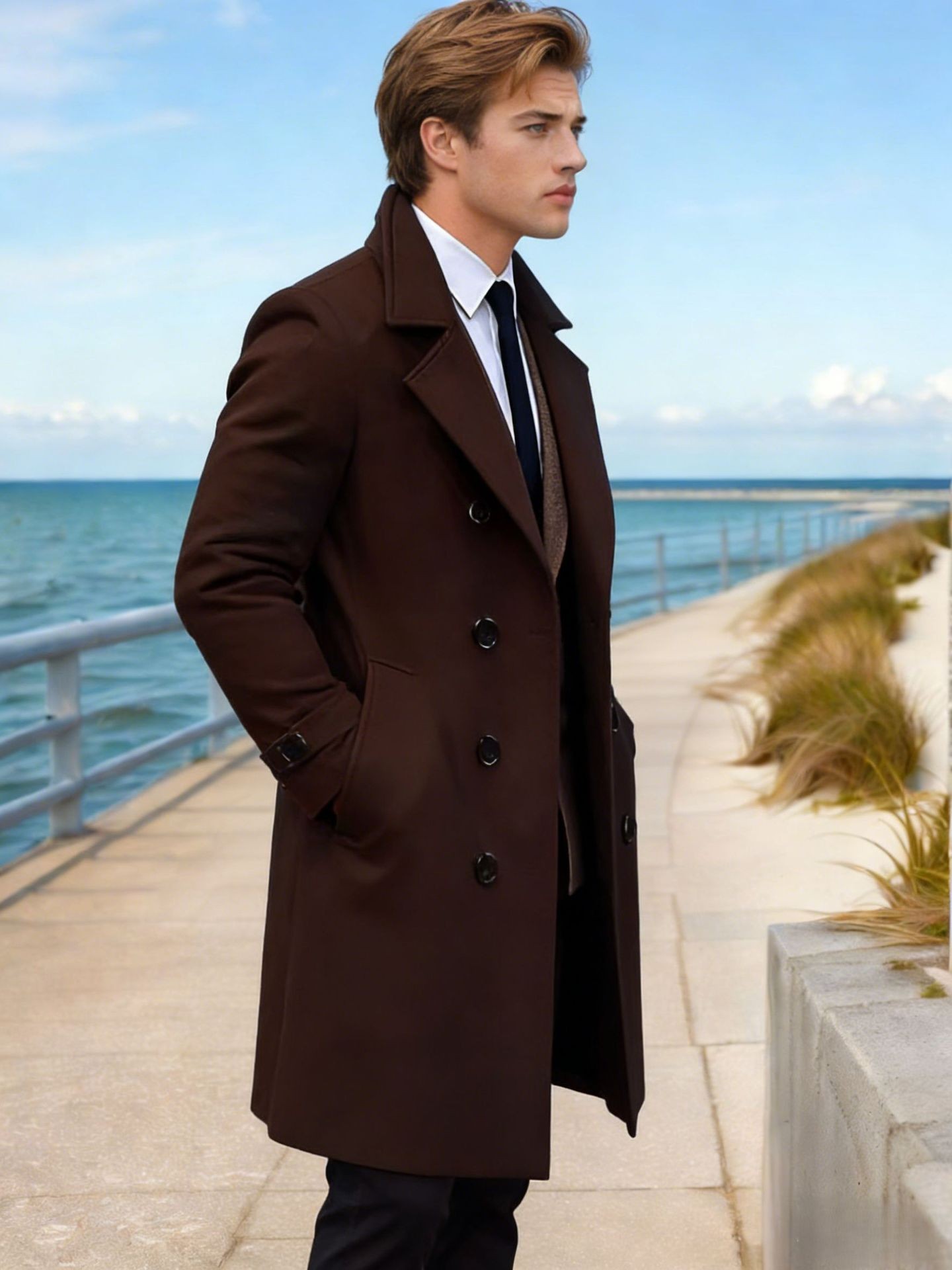 2024 Men's Slim Wool Blend Mid-Length Coat