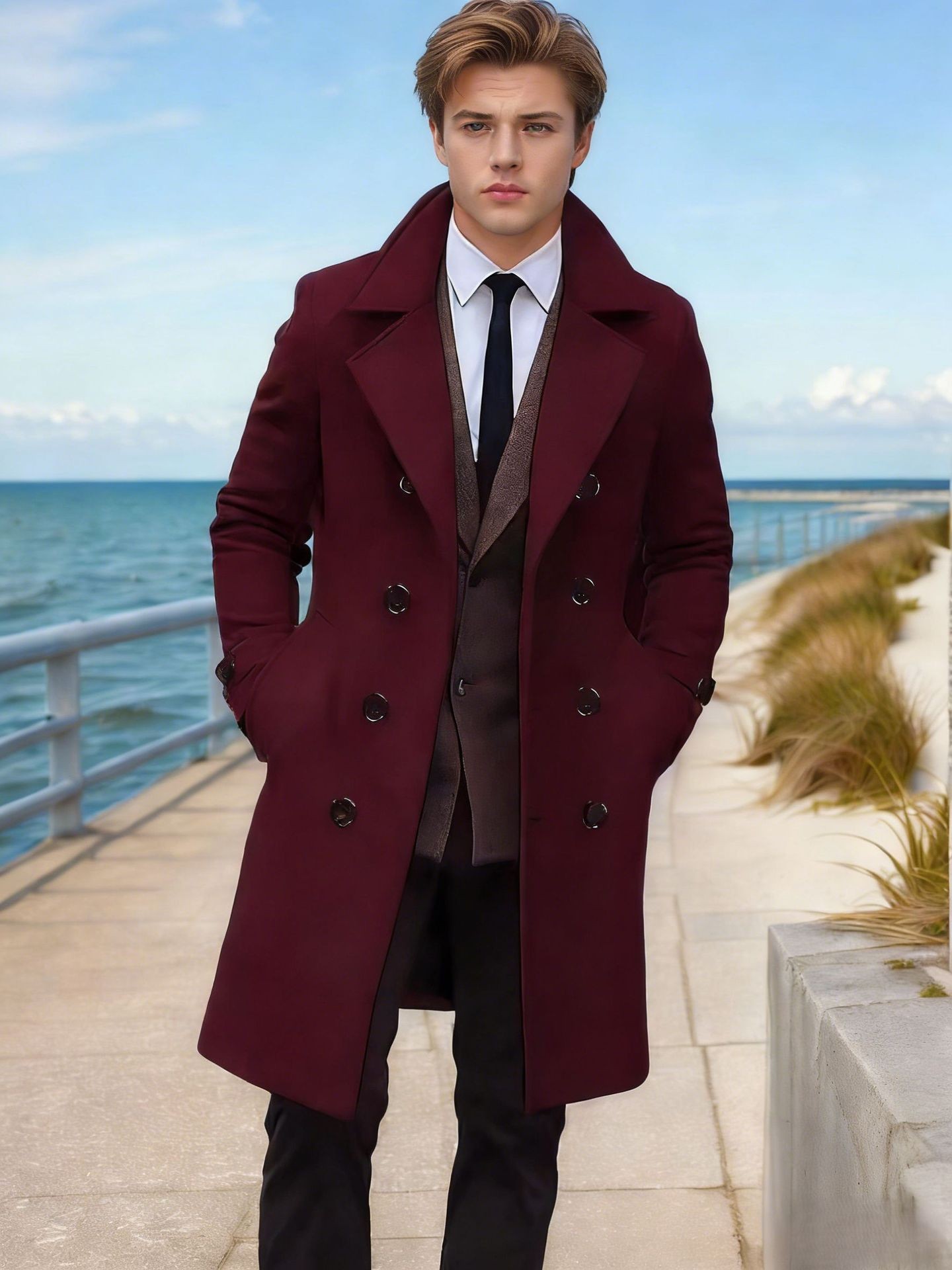 2024 Men's Slim Wool Blend Mid-Length Coat
