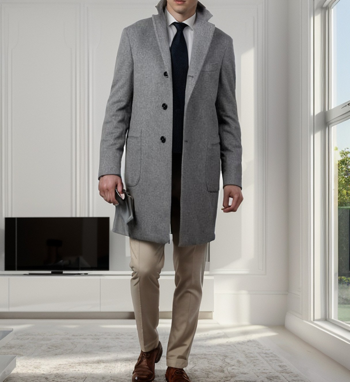 2024 Men's Slim Wool Blend Mid-Length Coat