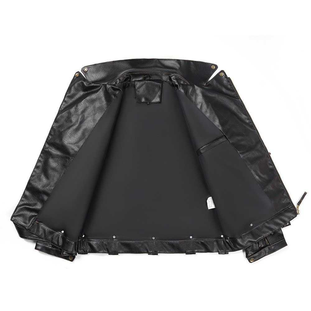 Men's PU Leather Punk Biker Jacket with Multi-Pockets Men