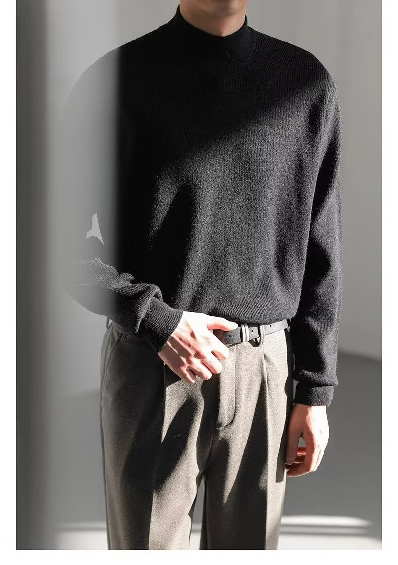 Vintage Style Men’s Half-Turtleneck Knit Sweater