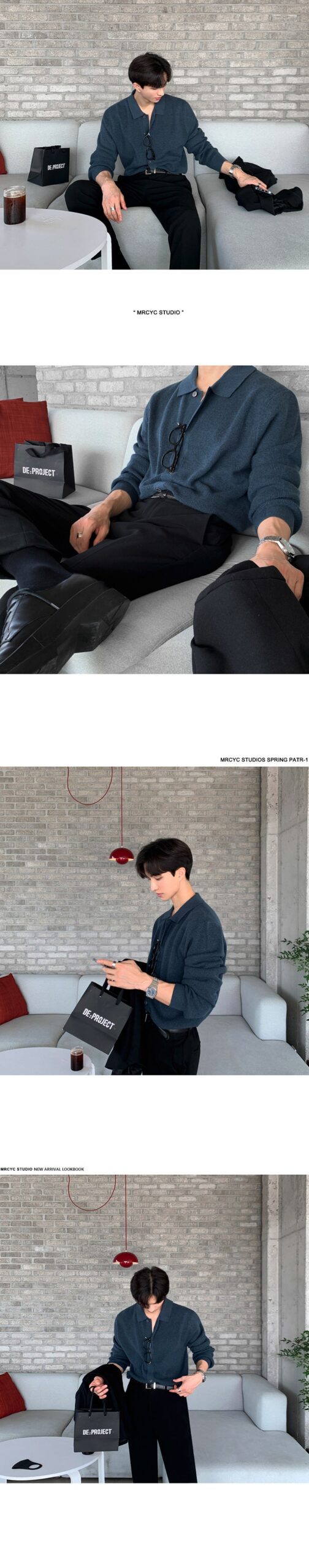 MYQ Men's Loose Fit Knit Polo Cardigan MYQ Men