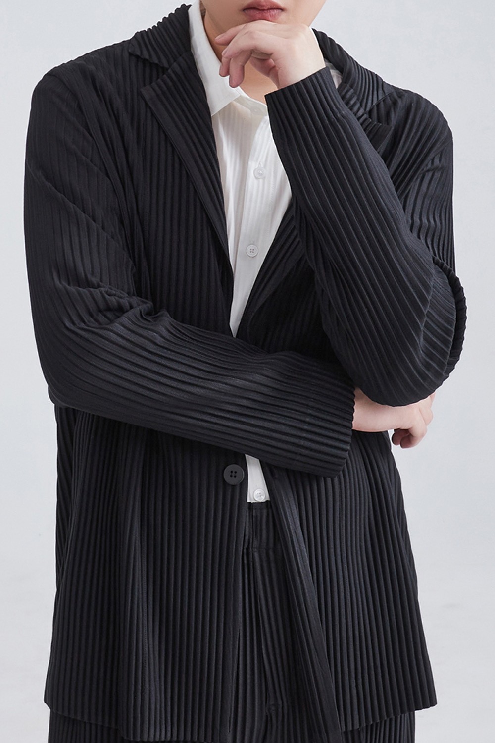 Fully Lined Japanese Miyake-Inspired Pleated Blazer - Relaxed Fit Casual Suit Jacket JD201