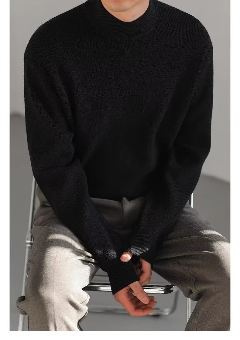 Vintage Style Men’s Half-Turtleneck Knit Sweater