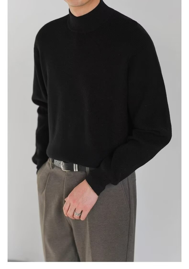 Vintage Style Men’s Half-Turtleneck Knit Sweater