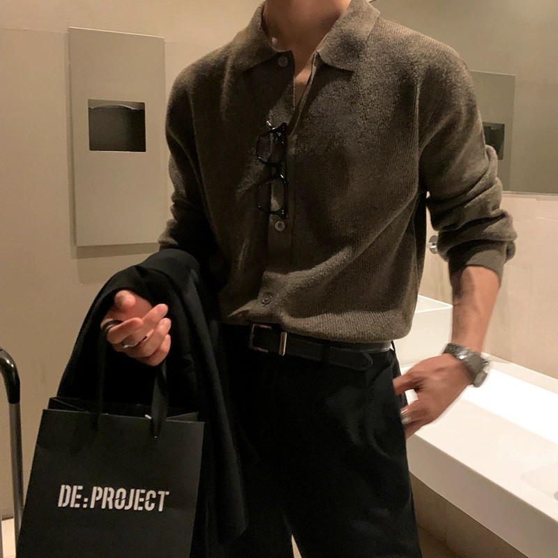 main_1 MYQ Men's Loose Fit Knit Polo Cardigan