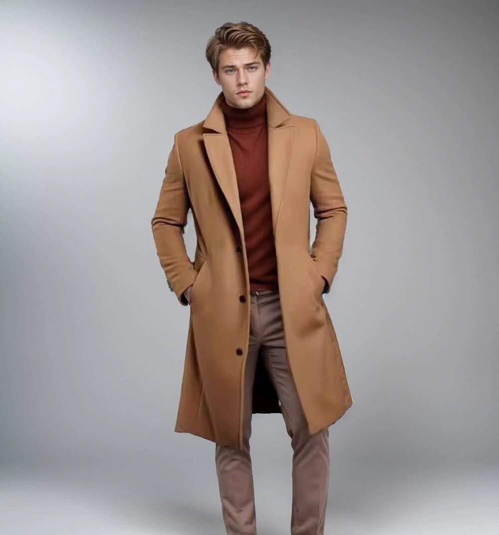 2024 Men's Slim Wool Blend Mid-Length Coat