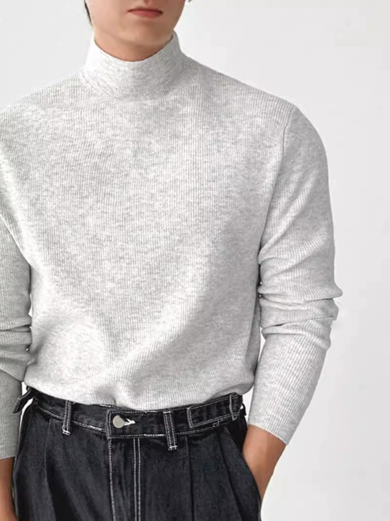 main_1 Slim Fit Half-Turtleneck Core-Spun Yarn Sweater