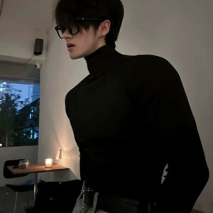 Men's Black High-Neck Slim Fit Thermal Shirt