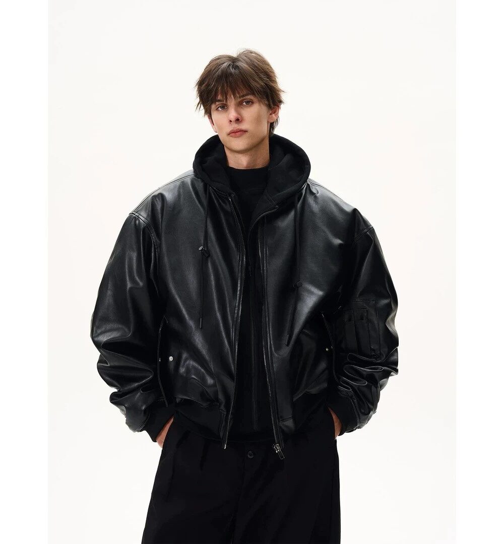 MaxDstr Heavyweight PU Bomber Jacket Spring Autumn