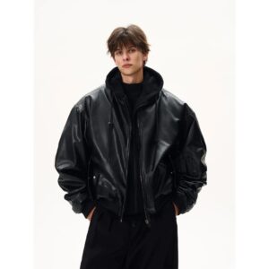 MaxDstr Heavyweight PU Bomber Jacket Spring Autumn