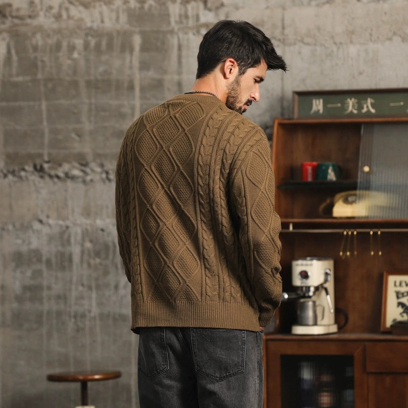 main_2 Vintage American Style Chunky Knit Cotton Sweater - Image 2