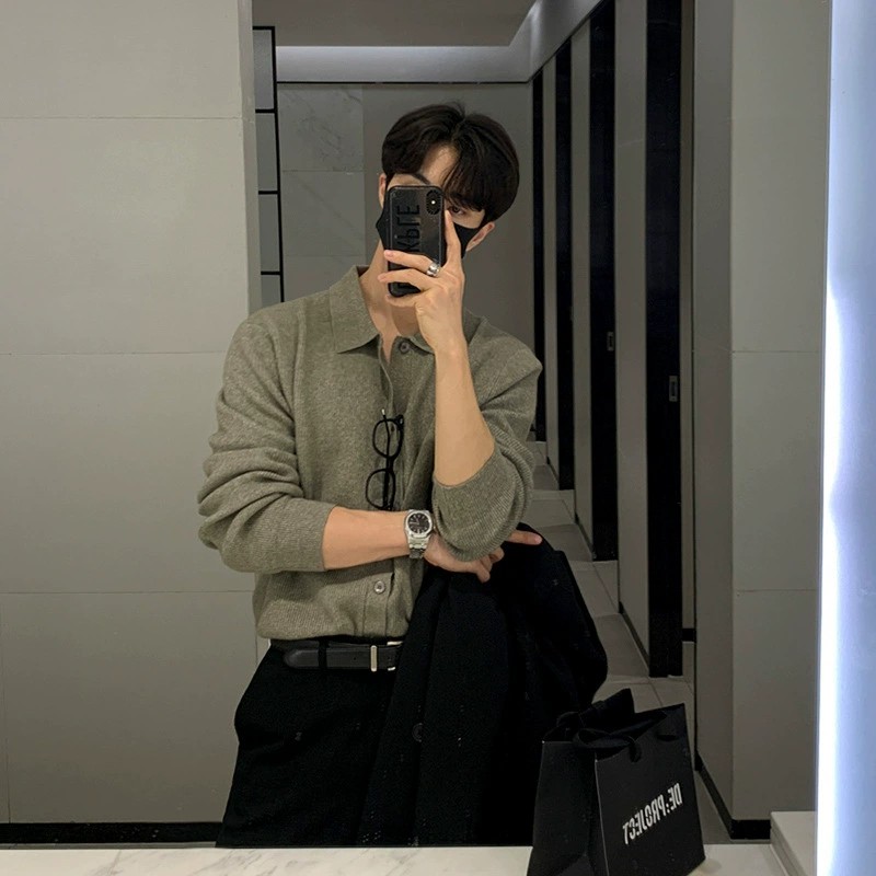 main_2 MYQ Men's Loose Fit Knit Polo Cardigan - Image 2